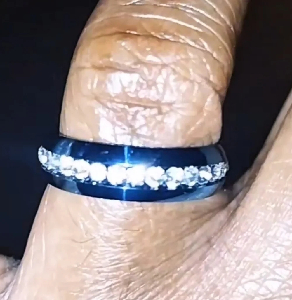 Elegant Stainless  steel Blue Crystal Unisex Ring Sz 8